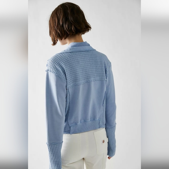 Free People Hazel Cardi Comfy Soft Exaggerated Ribbing Corsican Sea Blue Md NWT - Picture 5 of 7